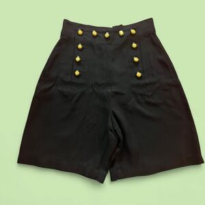 Vintage Black High-Waisted Women's Shorts with Gold Buttons